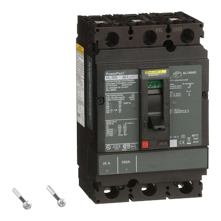 Square D HLL36020 - Molded Case Circuit Breaker, POWERPACT H Series, 20 A, 3 Pole, 600 V AC, 125k A at 240 V AC