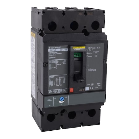 Square D JDM36225 - Molded Case Circuit Breaker, POWERPACT J Series, 225 A, 3 Pole, 600 V AC, 25k A at 240 V AC
