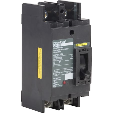 Square D QDP22125TM - Molded Case Circuit Breaker, POWERPACT Q Series, 125 A, 2 Pole, 240 V AC, 25k A at 240 V AC