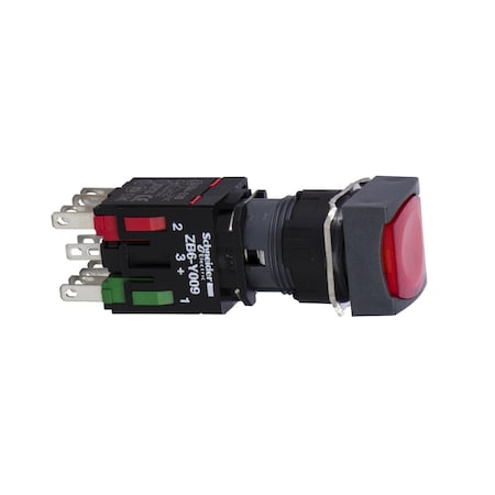 Schneider Electric XB6CW4B2B - Complete illuminated push button, Harmony XB6, red square flush, 16mm, spring return 1 NC 12.24 V