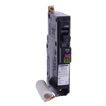 Square D QOB120VHDF - Miniature Circuit Breaker, QO Series, 20 A, 1 Pole, 120 V AC, 22k A at 120 V AC