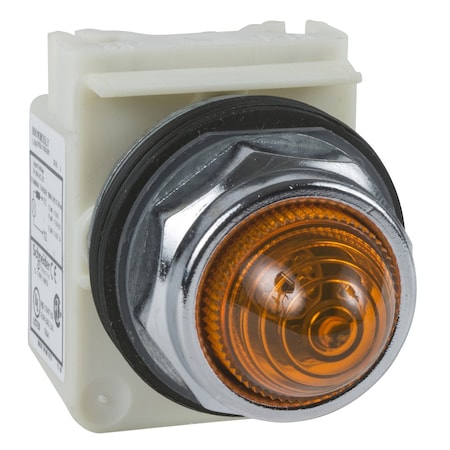 Schneider Electric 9001KP7A9 - Pilot light, Harmony 9001 K, metal, polycarbonate, domed, amber, 30mm, 220-240 V