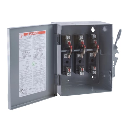 Square D 92351 - Safety switch, double throw, non fusible, 30 A, 240 V, 3 pole, NEMA 1, fuse class T4