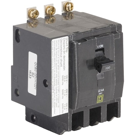 Square D QOB3100VH1021 - Miniature Circuit Breaker, QO Series, 100 A, 3 Pole, 120/240 V AC, 22k A at 120/240 V AC