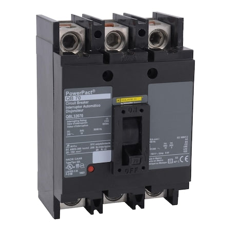 Square D QBL32070 - Molded Case Circuit Breaker, POWERPACT Q Series, 70 A, 3 Pole, 240 V AC, 10k A at 240 V AC