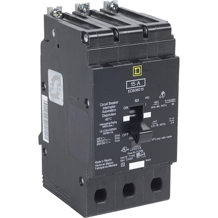 Square D EDB36020 - Miniature Circuit Breaker, E FRAME Series, 20 A, 3 Pole, 600 V AC, 25k A at 120 V AC