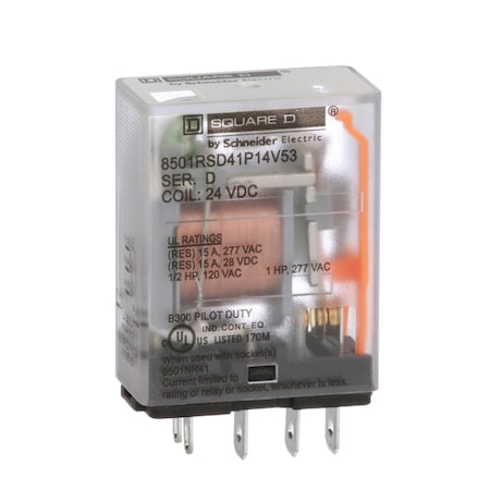 Square D 8501RSD41P14V53 - Relay, 240 VAC Coil Volts, SPDT