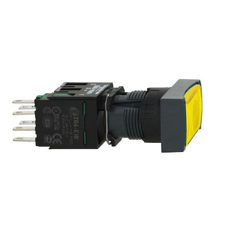 Schneider Electric XB6DF5B1B - Complete illuminated push button, Harmony XB6, yellow rectangular flush, 16mm, latching 1 NO 12.24 V