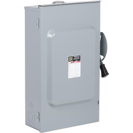 Square D CD224NRB - Safety switch, general duty, fusible, 200 A, 120/240 VAC, 2 poles, 60 HP, solid neutral, NEMA 3 R with bolt on hub provision