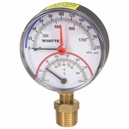 Watts 0121665 - Temp/Pressure Gauge,0/200,Bottom Mount