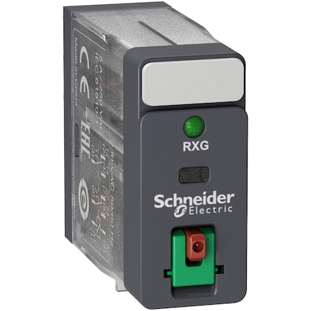 Schneider Electric RXG22B7 - Interface plug in relay, Harmony Electromechanical Relays, 5 A, 2 CO, with LED, lockable test but to n, 24 V AC