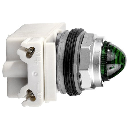 Schneider Electric 9001KP36LGG9 - Pilot light, Harmony 9001 K, metal, polycarbonate, domed, green, 30mm, LED green, 48 V