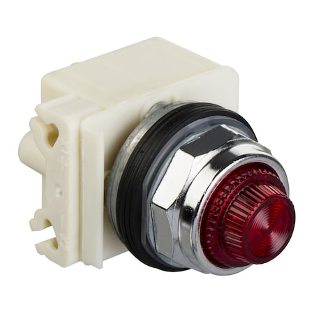 Square D 9001KT38LRR6 - 30mm push button, Type K, push to test pilot light, red LED light module, 120 VAC/VDC, red glass lens, NEMA 4, 13