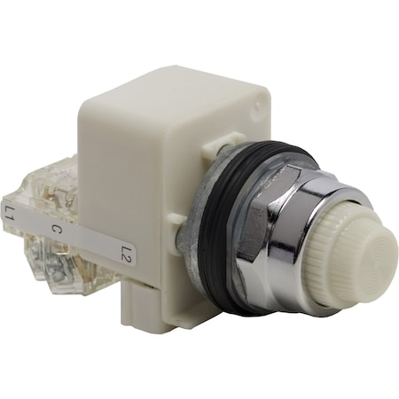 Square D 9001KT38LWW31 - Push-to-test pilot light, Harmony 9001 K, metal, polycarbonate, fresnel, white, 30mm, LED white, 120 V