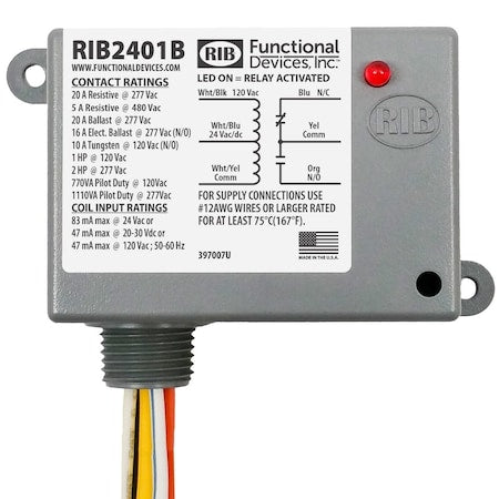 Johnson Controls RIB2401B - Rib 20 Amp Spdt 24 Vac Dc,120 Vac