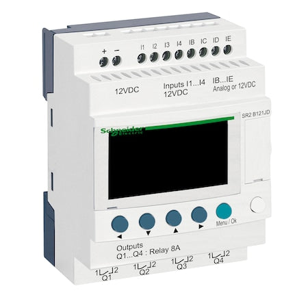 Schneider Electric SR2B121JD - Compact smart relay, Zelio Logic SR2 SR3, 12 IO, 12 V DC, clock, display