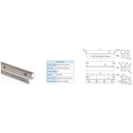 Khk Usa SUR2-500 - Gear Rack, Stainless Steel, 20 Degrees, Hardened Teeth