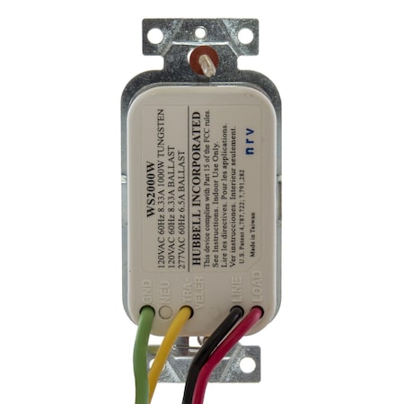 Hubbell Wiring Device-Kellems WS2000W - Wall Mount Sensor, Occupancy, Vacancy, Hard Wired, White, 1,200 sq ft, Fluorescent, LED