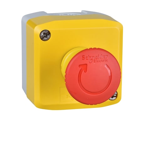 Schneider Electric XALK178G - Control station, Harmony XALK, XALD, plastic, yellow lid, 1 red mushroom push button 40mm, turn to release, 1 NO+2 NC
