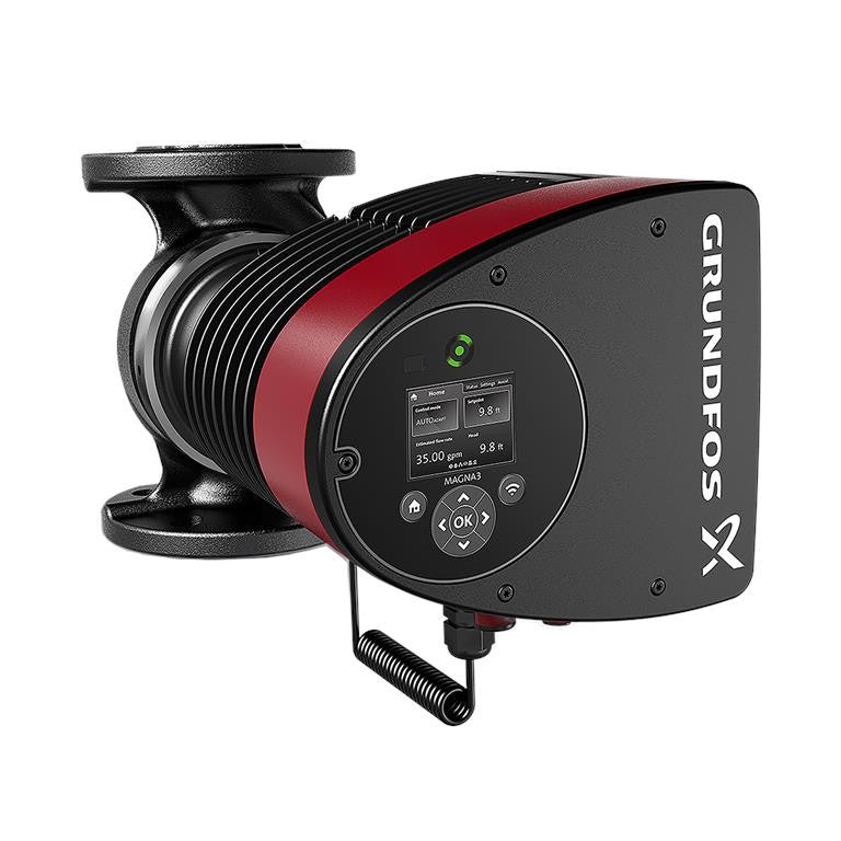 Grundfos MAGNA3 40-120 F high-efficiency smart circulator pump featuring red trim and integrated digital control pad