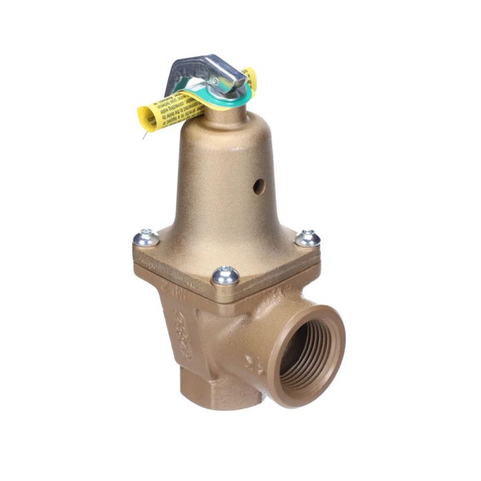 Lochinvar 100167905 heavy commercial 2 inch NPT bronze water pressure relief valve rated at 150 PSI.