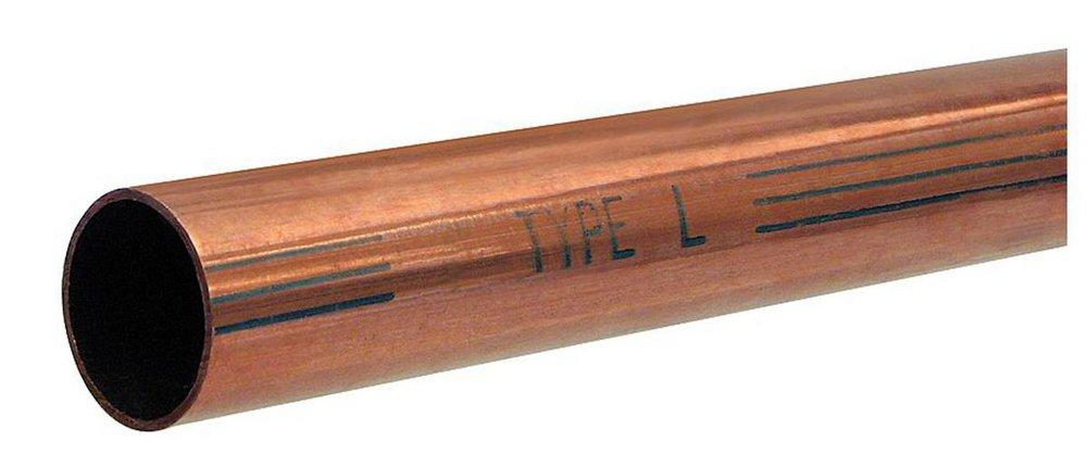 Rigid straight Type L hard drawn copper pipe stick displaying thick wall pressure profile and crisp blue factory classification print line