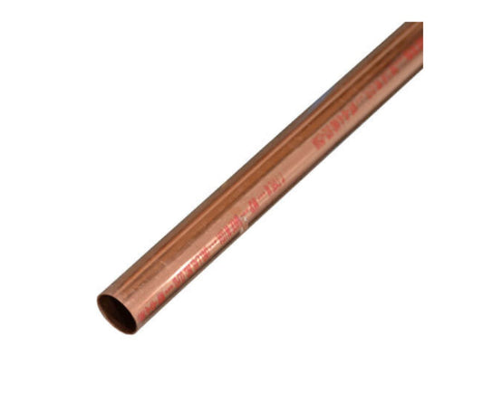 Rigid straight Type M hard drawn copper pipe stick displaying thin wall profile and crisp red factory classification print line