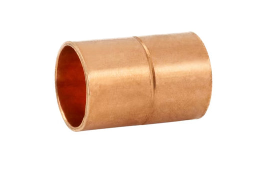 Seamless inline wrot copper straight coupling pressure fitting with dual unthreaded female sweat solder cup connections