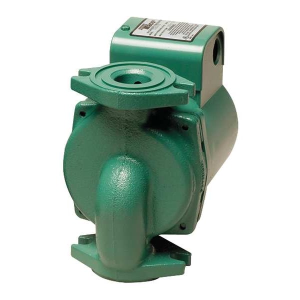 Taco 2400 Series close-coupled cast iron in-line booster circulator pump showcasing the red open drip-proof motor housing and flanged end connections.