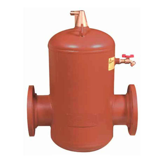 Taco 4900 Series 4903AD-125 3 inch flanged commercial air and dirt separator featuring an extended carbon steel cylindrical body with integrated top air vent and bottom flush valve.