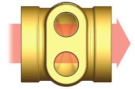 Taco LoadMatch TT150T 1-1/2 inch ductile iron Twin-Tee primary decoupler fitting displaying the central primary pass-through run and integrated perpendicular secondary branch connections.