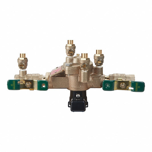 Watts 2 inch 009M2 QT reduced pressure zone backflow preventer bronze inline assembly including test cocks and shutoff handles