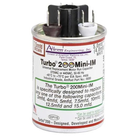Global Turbo 200 Mini - Motor Run Capacitor,2.5-15 MFD,370/440 V
