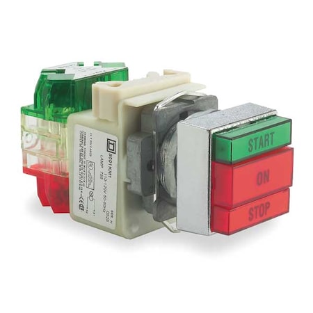 Square D 9001KXRG137 - Illuminated Push Button, 30 mm, 1 NO/1 NC, Square