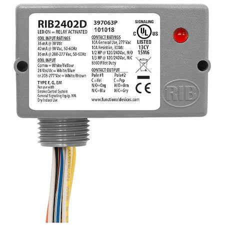 Functional Devices-Rib RIB2402D - Enclosed Pre-Wired Relay,10 A at 30 VDC,DPDT