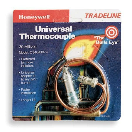 Honeywell Home Q340A1074 - Thermocouple, LP/NG, 18 to 30 m V, 24 in L., Standard Coaxial, Adapter, Push-In Clip