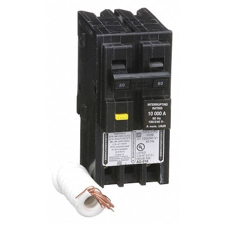Square D HOM250GFI - Miniature Circuit Breaker, HOMELINE Series, 50 A, 2 Pole, 240 V AC, 10k A at 240 V AC, A Curve