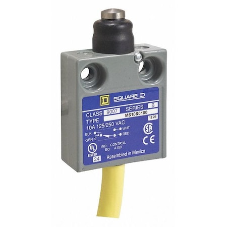 Telemecanique Sensors 9007MS10S0300 - Limit Switch, Plunger, SPDT, 10 A at 300 V AC, Actuator Location: Top