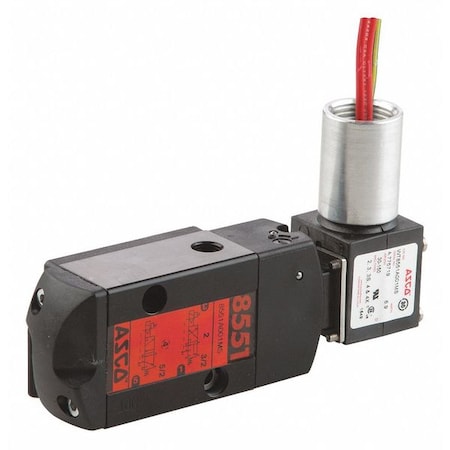 Asco EF8551A001MS - Solenoid Valve, 3-Way, 2-Position, Configurable, 1/4 in Pipe Size, 120 V AC, Remote Pilot, NBR, PUR