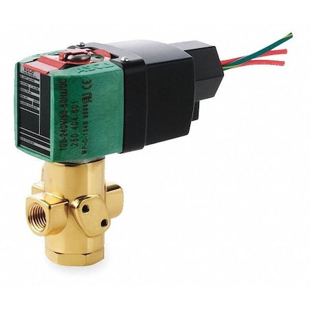 Asco 8320R174 100-240 - Solenoid Valve, 3-Way, 2-Position, Configurable, 1/4 in Pipe Size, 100/240 V AC, Direct Mount, Brass
