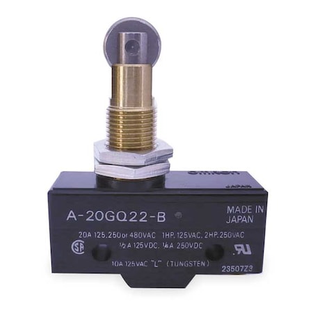 Omron A-20GQ22-B - Snap Action Switch, Panel Mount, Plunger, Roller Actuator, SPDT, 20 A at 480 V AC Contact Rating