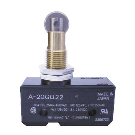 Omron A-20GQ22 - Snap Action Switch, Panel Mount, Plunger, Roller Actuator, SPDT, 20 A at 480 V AC Contact Rating