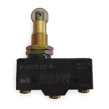 Omron X-10GQ22-B - Industrial Snap Action Switch, Panel Mount, Plunger, Roller Actuator, SPDT