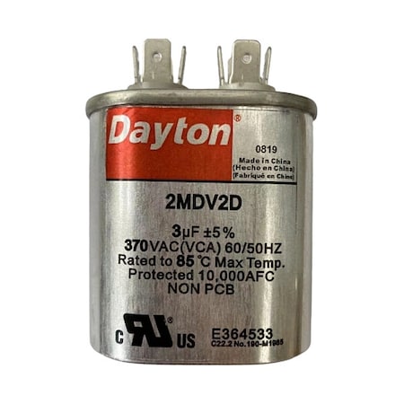 Dayton 2MDV2 - Run Capacitor,3 MFD,370 V,Oval