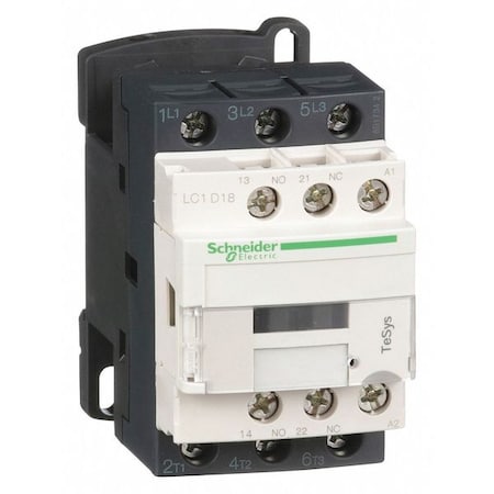 Square D LC1D18T7 - IEC Magnetic Contactor, 1 NC/1 NO, 480 V AC, 3 P, Non-Reversing, Screw Clamp