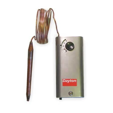 Dayton 2NNT4 - Line Voltage Mechanical Thermostat, Cool Only, -30 to 90 F, Exposed Dial, 120 V/240 V/277 V AC, SS