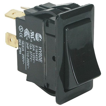 2VLR2 - Rocker Switch, Non-Illuminated, Black, On/Off, DPST, Quick Connect Tab Terminal