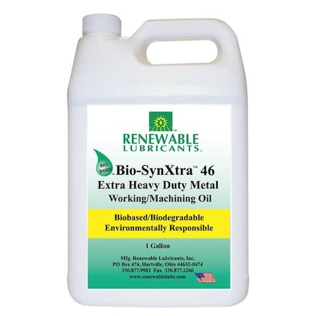 Renewable Lubricants 86873 - Cutting Oil, Bio-Syn Xtra, Synthetic, 1 gal, Jug, Light Yellow