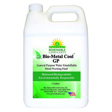 Renewable Lubricants 86803 - Cutting Oil, Bio-Metal Cool GP, Soluble Oil, 1 gal, Jug, Light Yellow
