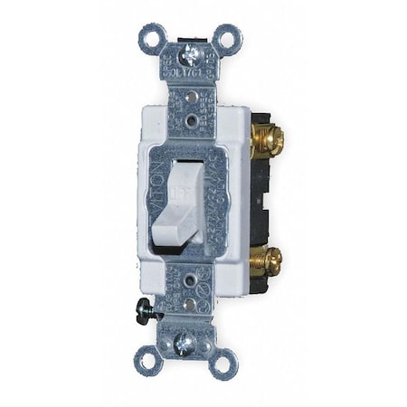 Leviton 1221-SW - Wall Swtch, 1-Pole, 120/277 V, 20 A, Wht, Toggl